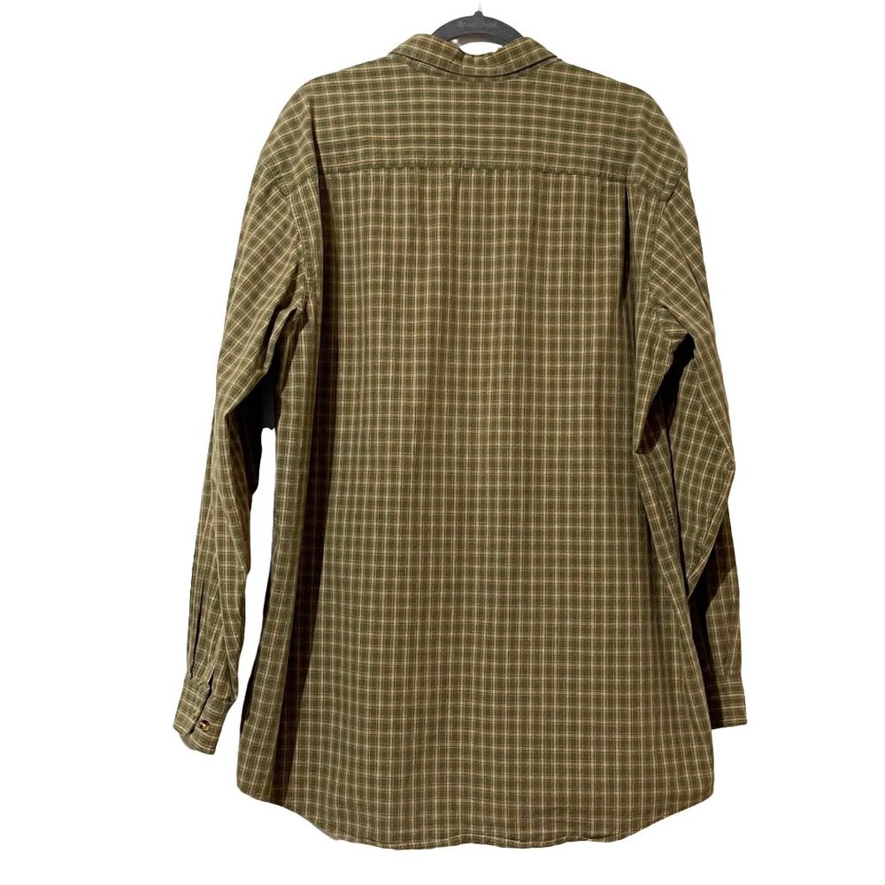LL Bean men's size L-tall 100% cotton tan plaid long sleeve button down shirt - Picture 3 of 6